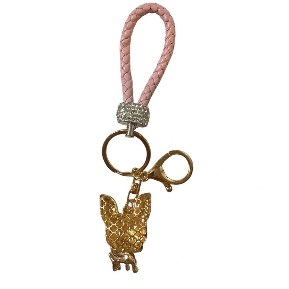 Pink Rhinestone Puppy Keychain